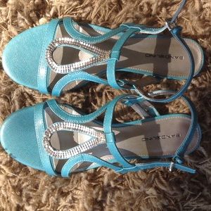 Turquoise and gold strappy sandals