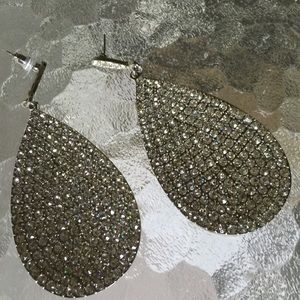 Silvertone LARGE TEARDROP CLEAR CRYSTAL EARRINGS