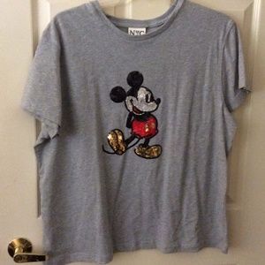 Mickey Mouse Sequined Grey T Shirt, XXL