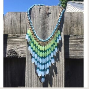 Glass, Blue and Green Chroma Necklace in Goldtone