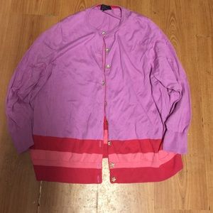 Pink bottom striped daisy button sweater