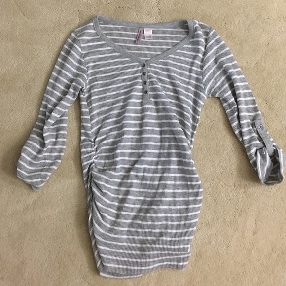 Striped Thermal Maternity Henley Ribbed
