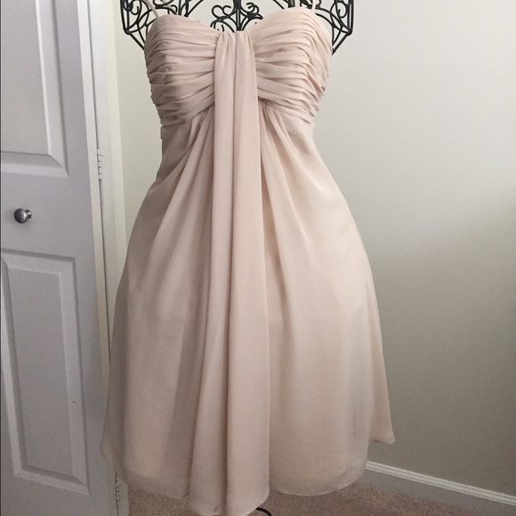 Flowy champagne above the knee bridesmaid dress