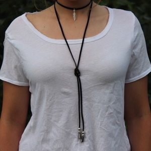 Prague suede wrap choker with feather charm