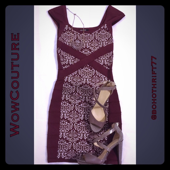 WowCouture bandage dress in burgundy/gray. Small