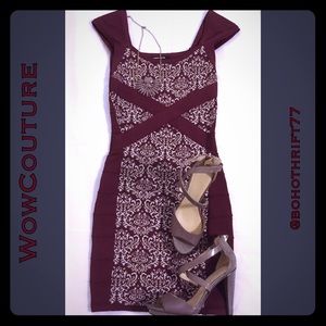 WowCouture bandage dress in burgundy/gray. Small