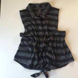 Shimmery black tie front sleeveless blouse