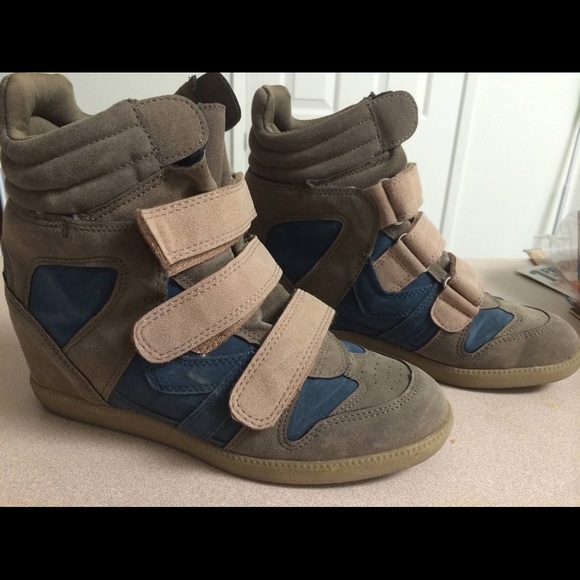 Taupe Wedge Velcro Sneakers