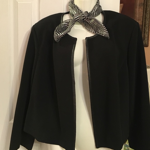 Kasper black jacket with leather trim size 18w