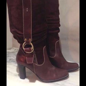 Nine West brown leather suede over calf boots