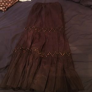 Brown ruffled long skirt