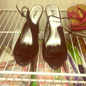 Black flowered heels