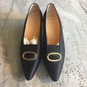 Chloe black satin pump with buckle