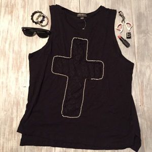 NWT Cross with Lace Insert Muscle Tee