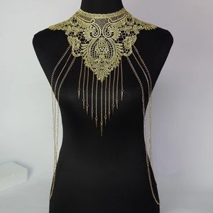 Lace body chain necklace gorgeous gold toned