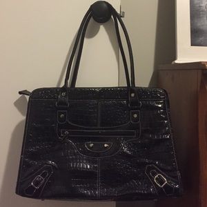 Black Faux Leather Laptop Bag