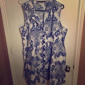 Blue and white delft print cotton dress
