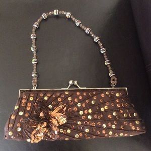NWOT! brown beaded clutch/purse