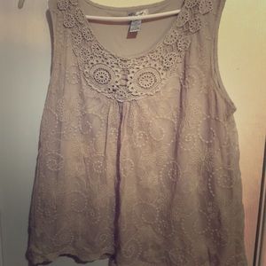 Sheer embroidered over lay top in beige