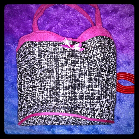 Handbags - Pink Tweed Small Corset Ribbon Bustier Purse