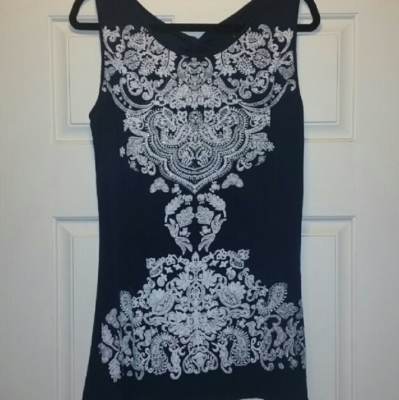 Navy blue and white tunic tank