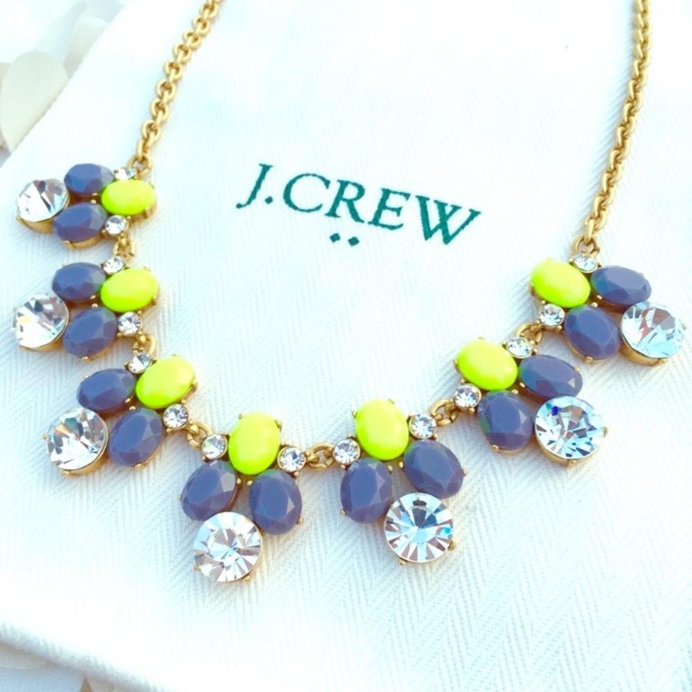 NWT J Crew Yellow & Gray Dot Crystal Bib Necklace