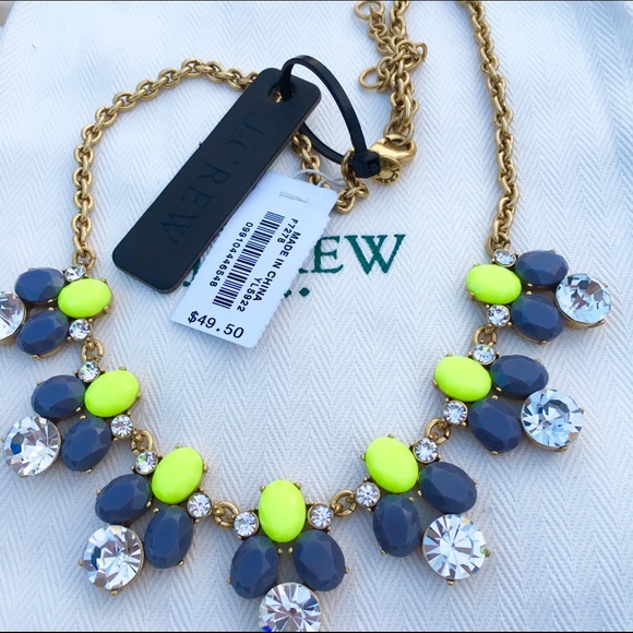 NWT J Crew Yellow & Gray Dot Crystal Bib Necklace - Picture 4 of 6