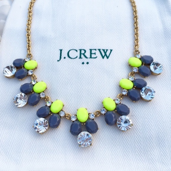 NWT J Crew Yellow & Gray Dot Crystal Bib Necklace - Picture 6 of 6