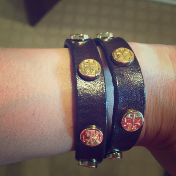 Tory Burch double wrap logo studded bracelet