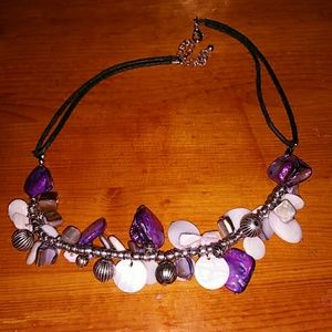 Cute Silver Tone & Purple Necklace