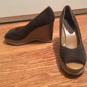 Brown suede wedges