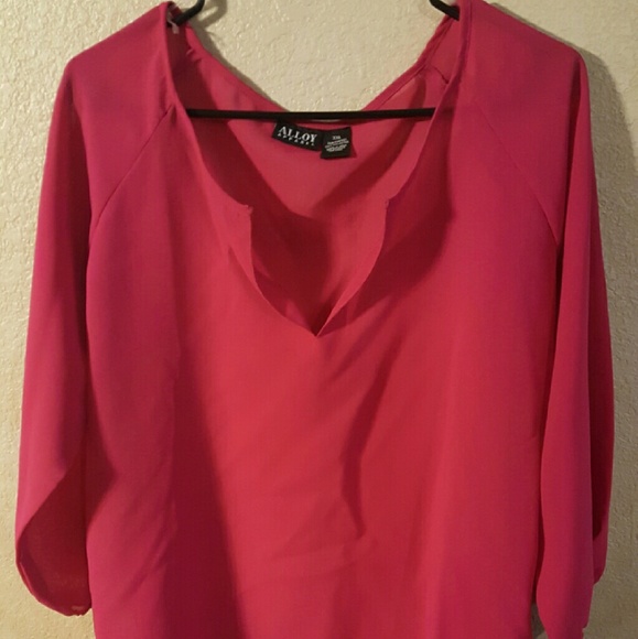3/4 sleeve sheer pink Alloy blouse