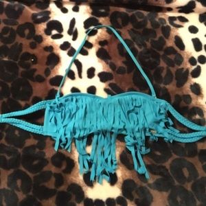 Blue fringe bikini top
