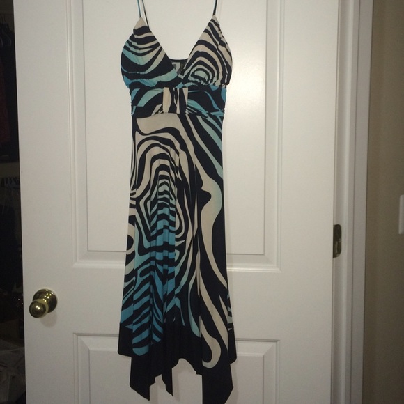 Handkerchief / asymmetrical dress in blues.