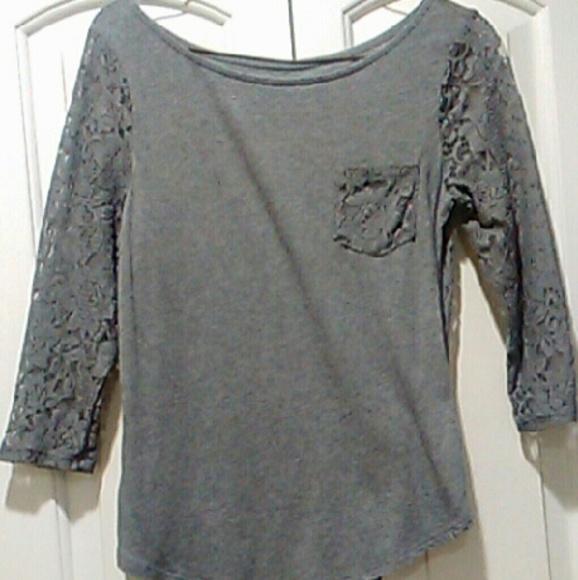 Grey floral lace long sleeve shirt