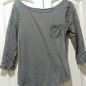 Grey floral lace long sleeve shirt