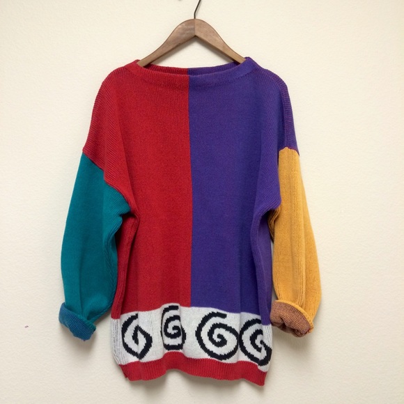 Vintage Sweaters - Vintage 1980s color block sweater