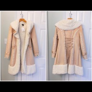 Bebe Suede and Faux Fur Trim Coat
