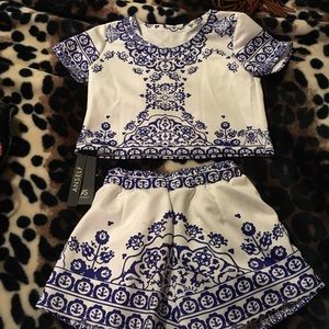 Two piece blue and white set!