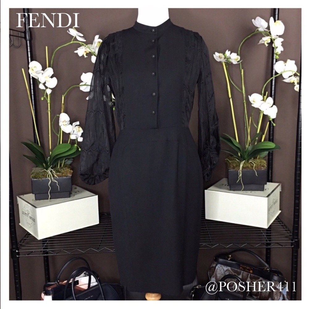 NWT FENDI BLACK TEARDROP SLEEVE DRESS - Picture 1 of 8