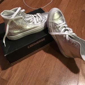 Converse silver snake print hi top sneakers