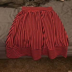 Coral & Black Striped Skirt. Medium