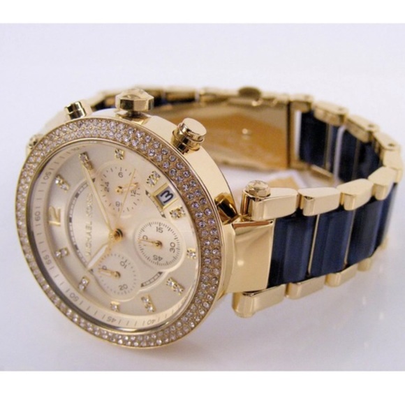 Michael Kors parker glitz crystal blue gold watch - Picture 2 of 4