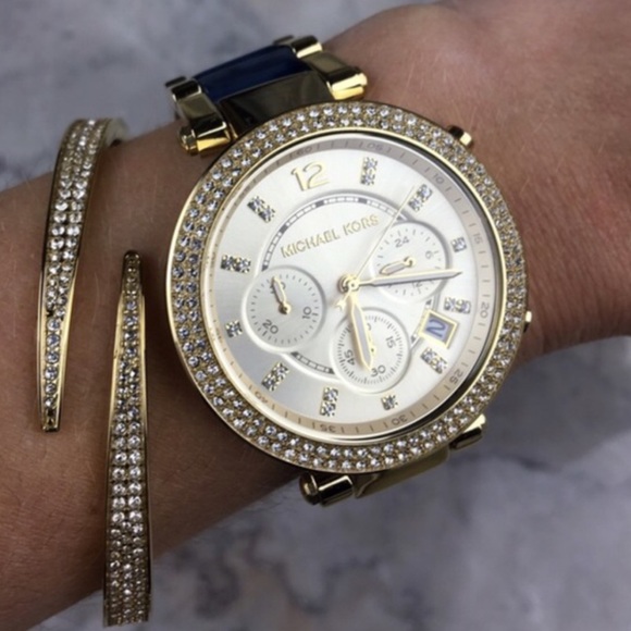 Michael Kors parker glitz crystal blue gold watch - Picture 4 of 4