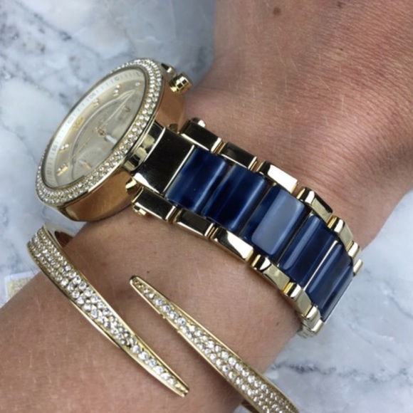 Michael Kors parker glitz crystal blue gold watch - Picture 3 of 4