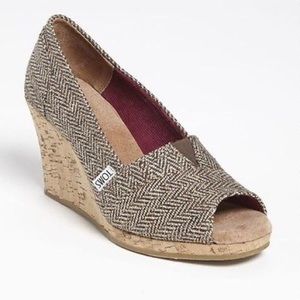 TOMS Peep Toe Wedges Tweed