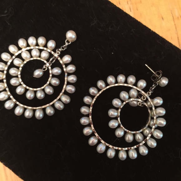 SS Designer Genuine PEARL Hoop Earrings