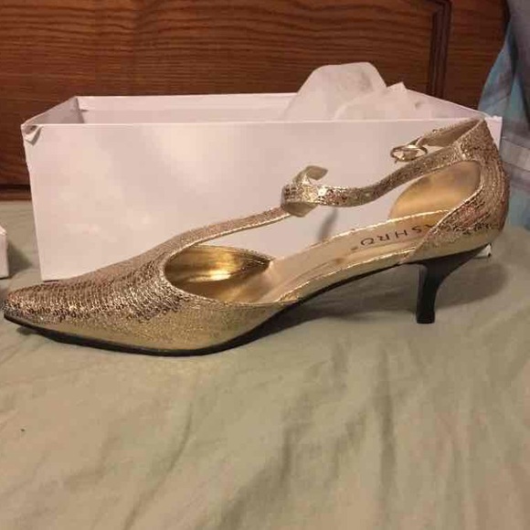 Gold Sequin Kitten Heel Shoes