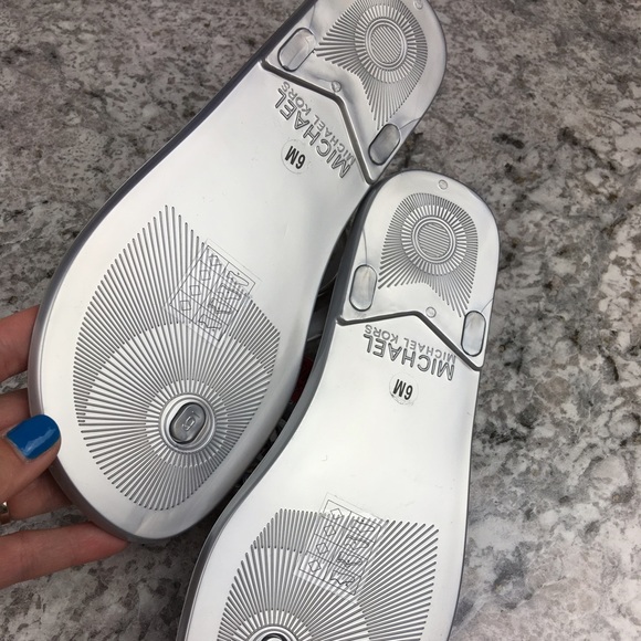 Michael Kors silver MK logo jelly cork sandals - Picture 3 of 4