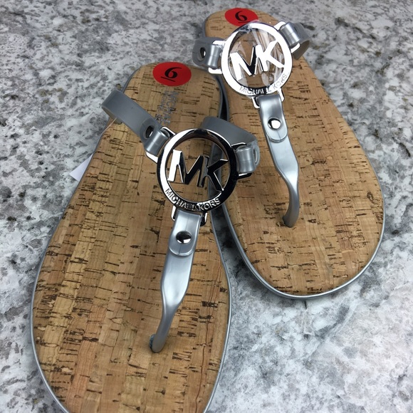 Michael Kors silver MK logo jelly cork sandals - Picture 4 of 4